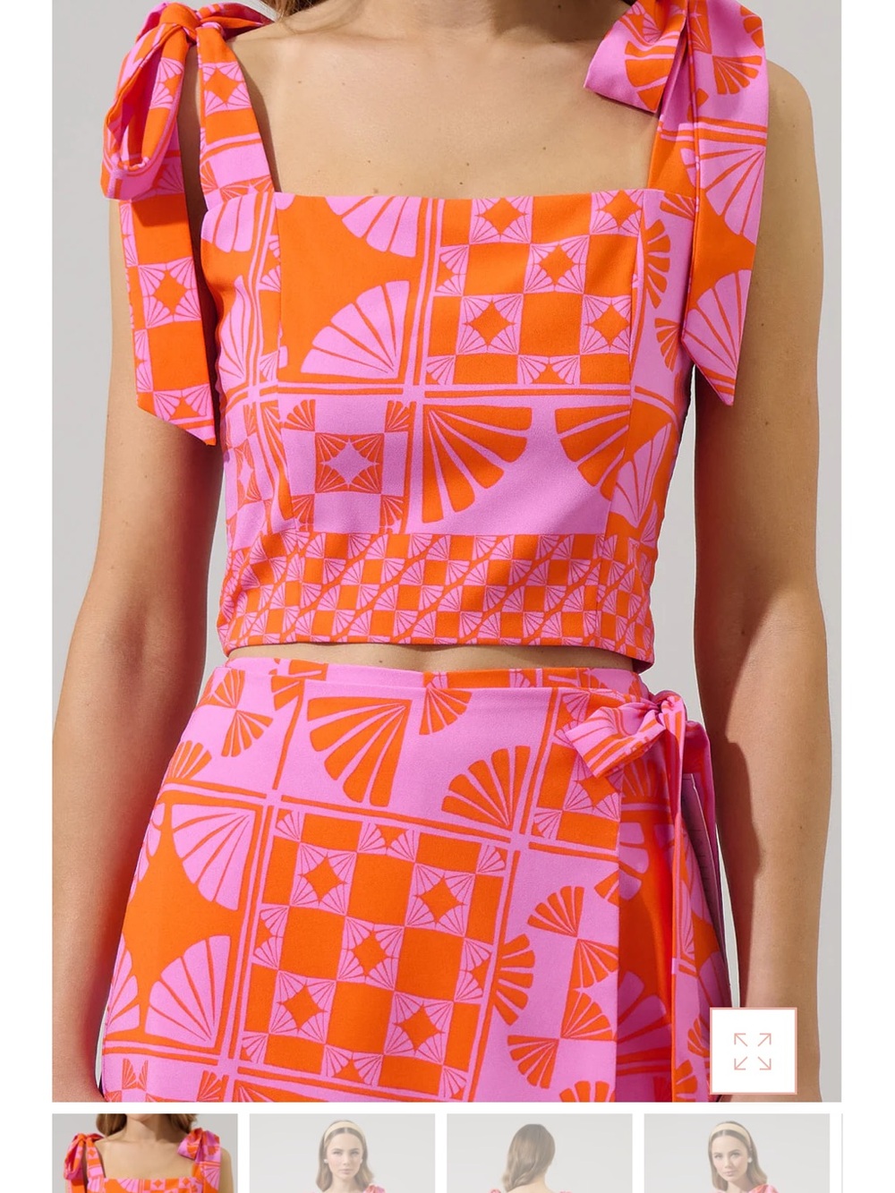 Sugarlips Pink and Orange Geometric Two-Piece Skirt Set